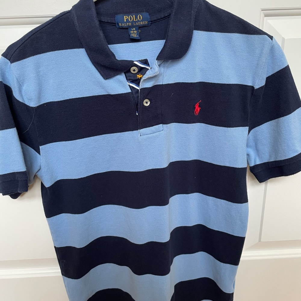 Boys Blue Striped Polo Shirt